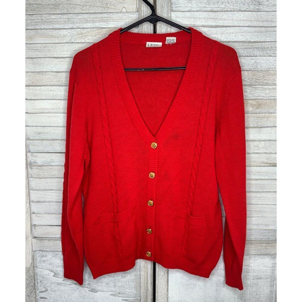 Vintage Leon Levin Red Cardigan Sweater Size Large